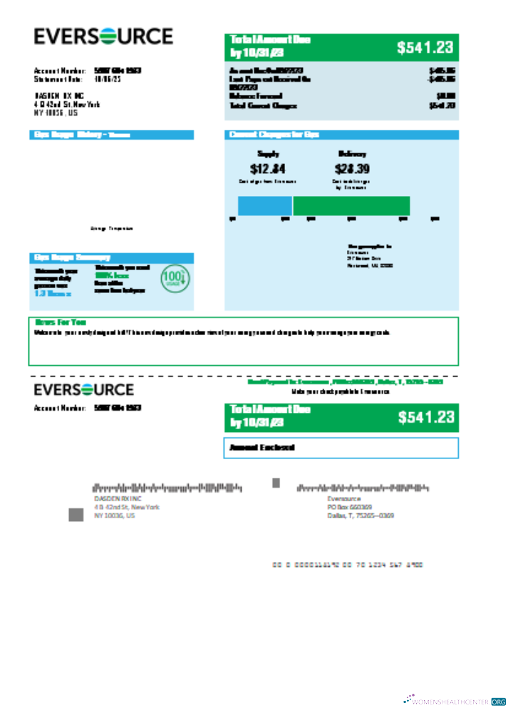 Download Eversource gas utility business bill, SCR Photoshop template